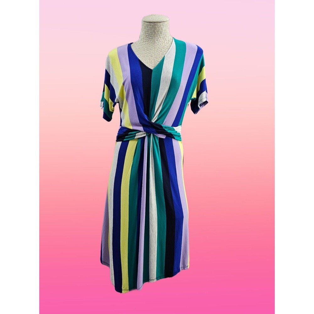 Apt. 9‎ Women's Small Striped Multicolor Twist Front Summer Jersey Dress EUC